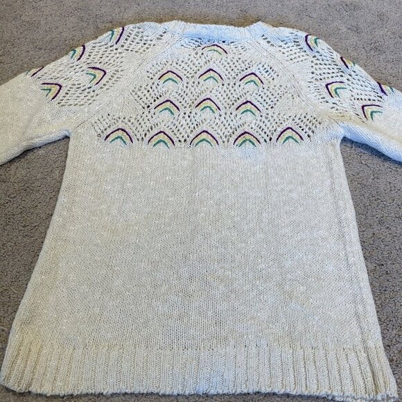 Vintage Carducci Crochet Cardigan Women's M Ivory Pointelle Cottagecore Whimsy - Picture 5 of 10